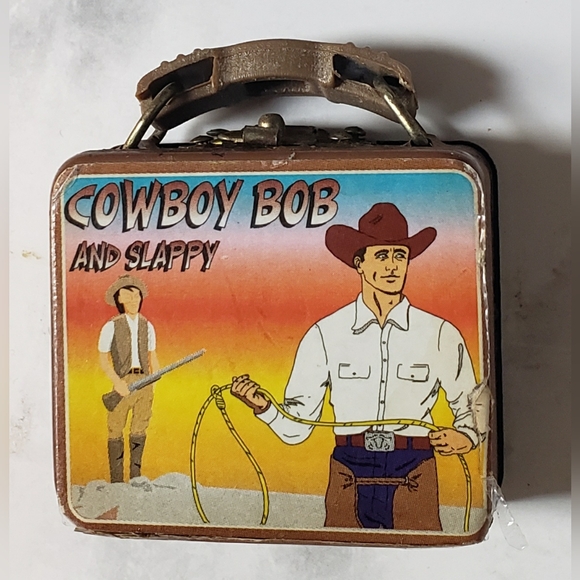 Vintage 1950s mini toy lunchbox Cowboy Bob and Slappy Barbie size - Picture 2 of 7